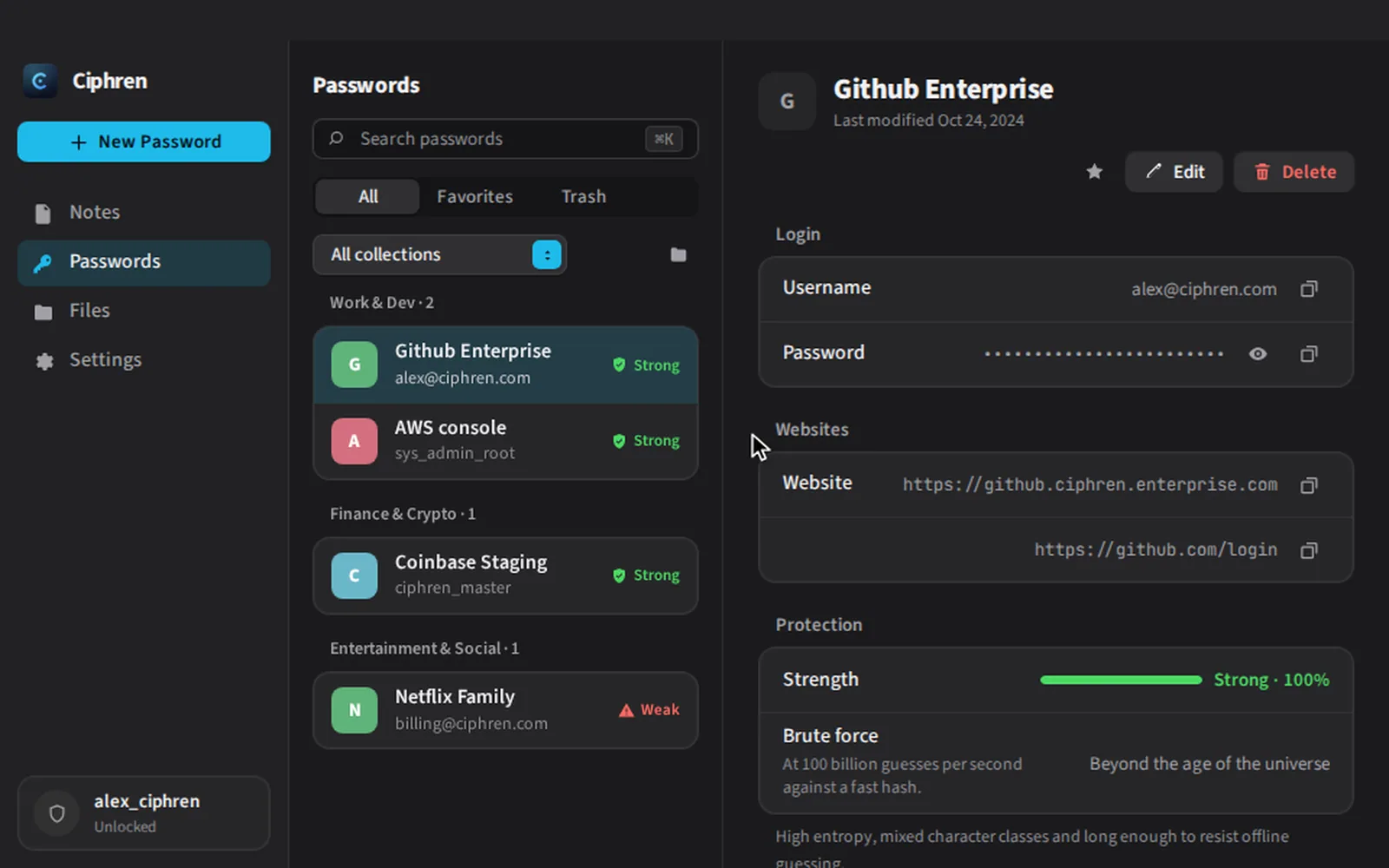 Revealing and copying a GitHub password, then starting a new login.